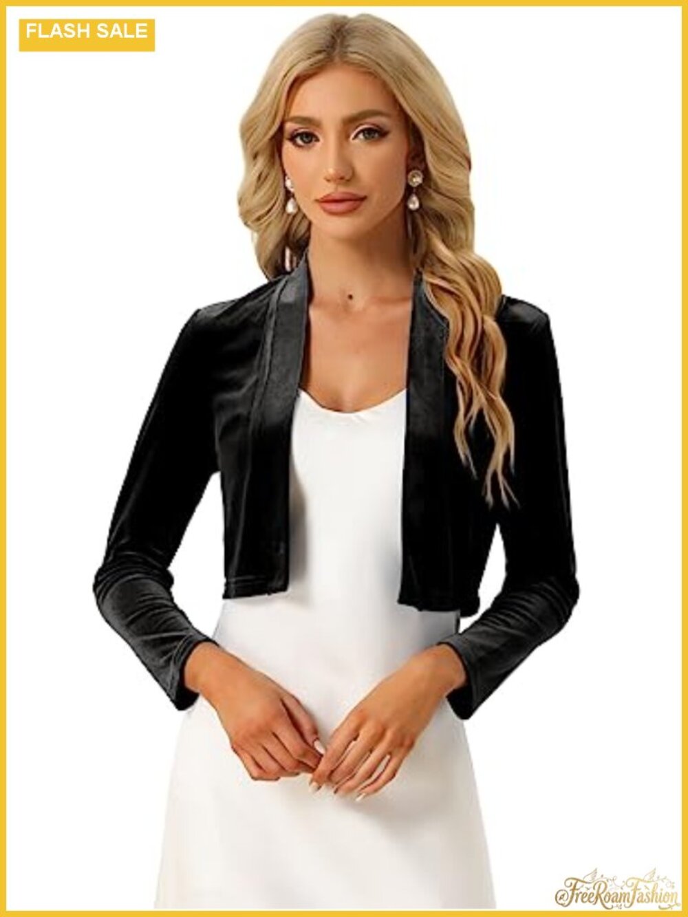 Velvet Shrug Cardigan Long Sleeve Open Front Cropped Bolero
